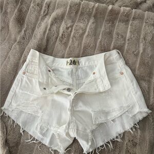 Free People White Frayed Jean Shorts